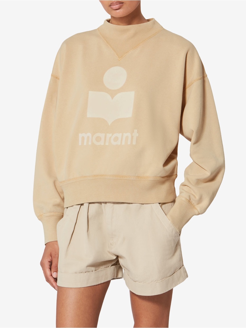 Isabel Marant Etoile Moby Sweatshirt Tan Velvet Logo Size 4